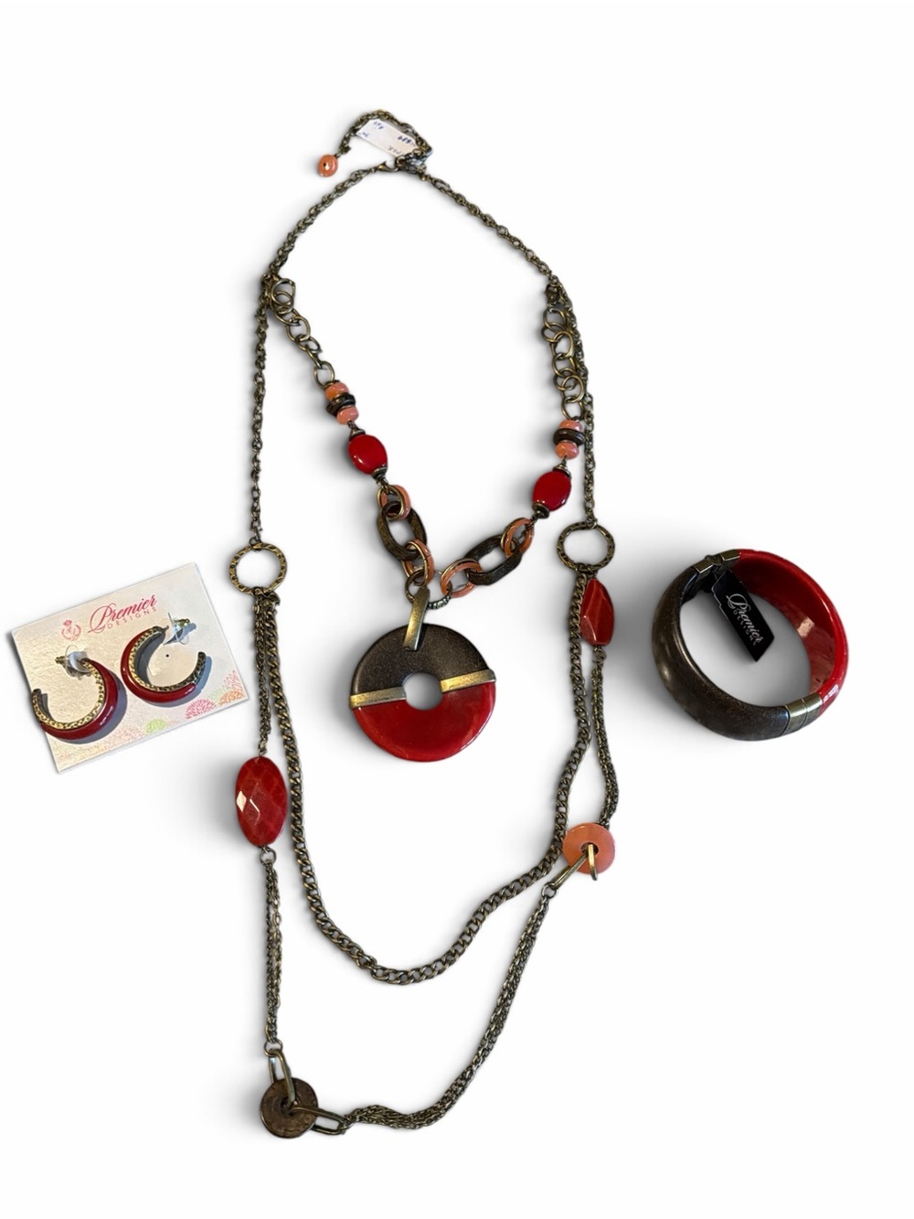 Premier Designs Statement Jewelry Three Piece Set Piper Red Bronze